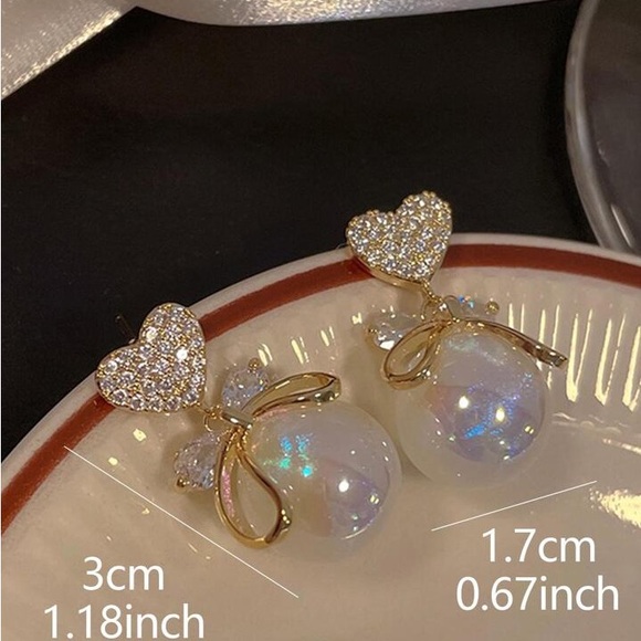 Faux Pearl Butterfly Bowknot Love Heart Diamond-Earrings - Picture 5 of 7